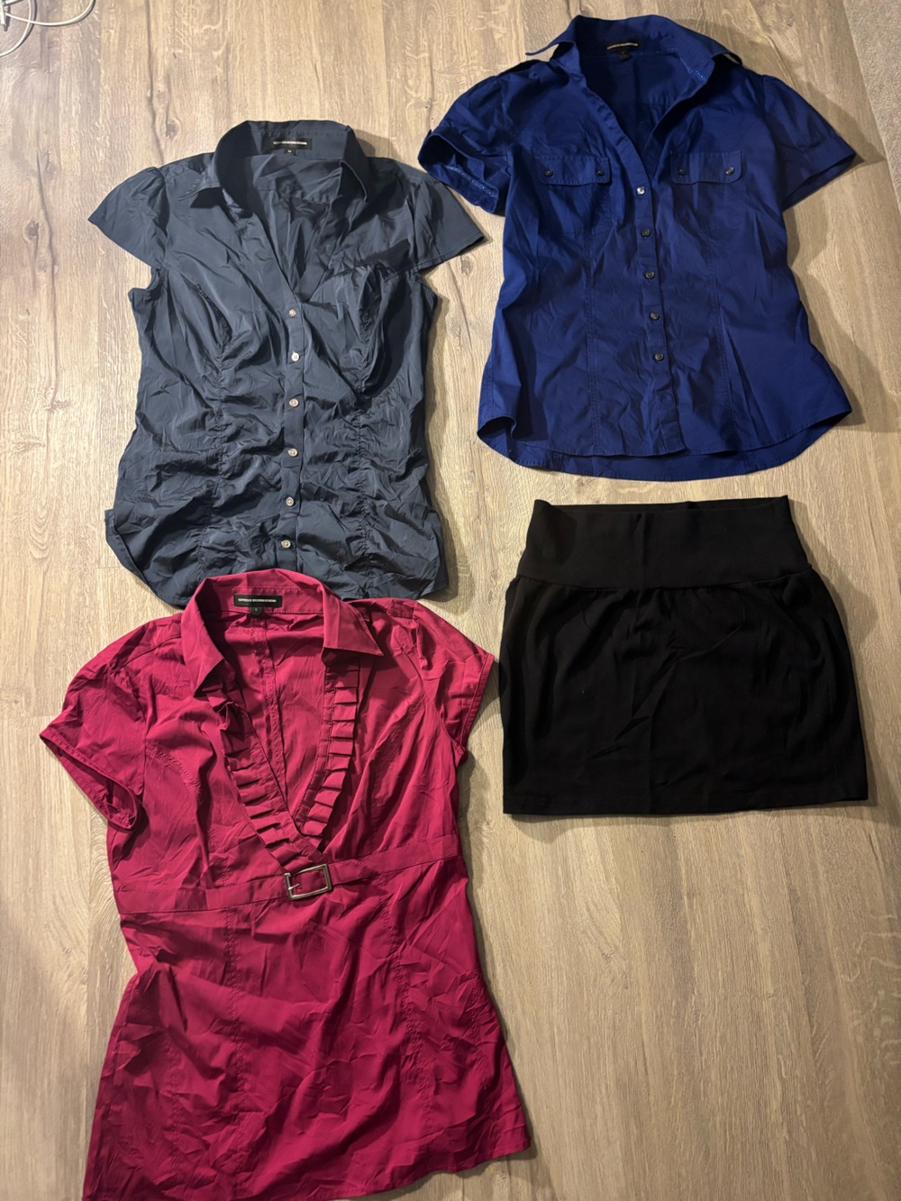 Y2K Express Bundle Black Mini Skirt and three tops size small